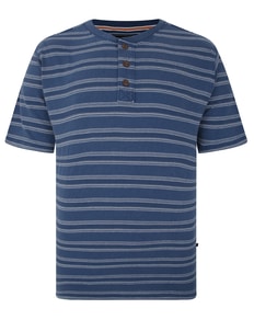 KAM Emboss Waffle Stripe Grandad Top Indigo
